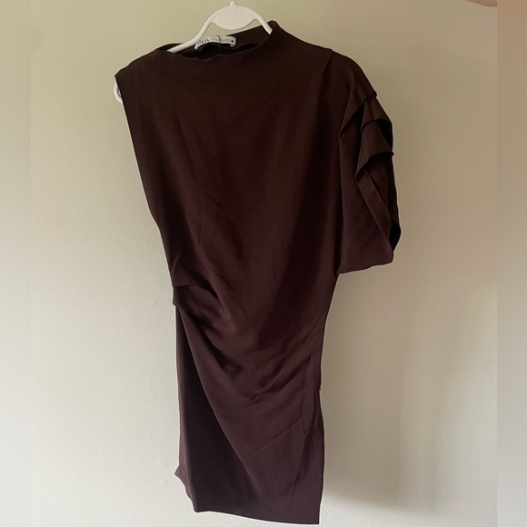 Zara Brown draped, asymmetric mini  dress - Picture 5 of 5